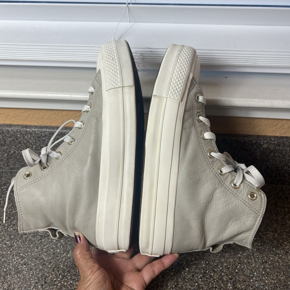Converse All Star Platform Hi Top Womens Sz 8 Mocha Leather Sneaker Lace Up Shoe - Picture 5 of 9